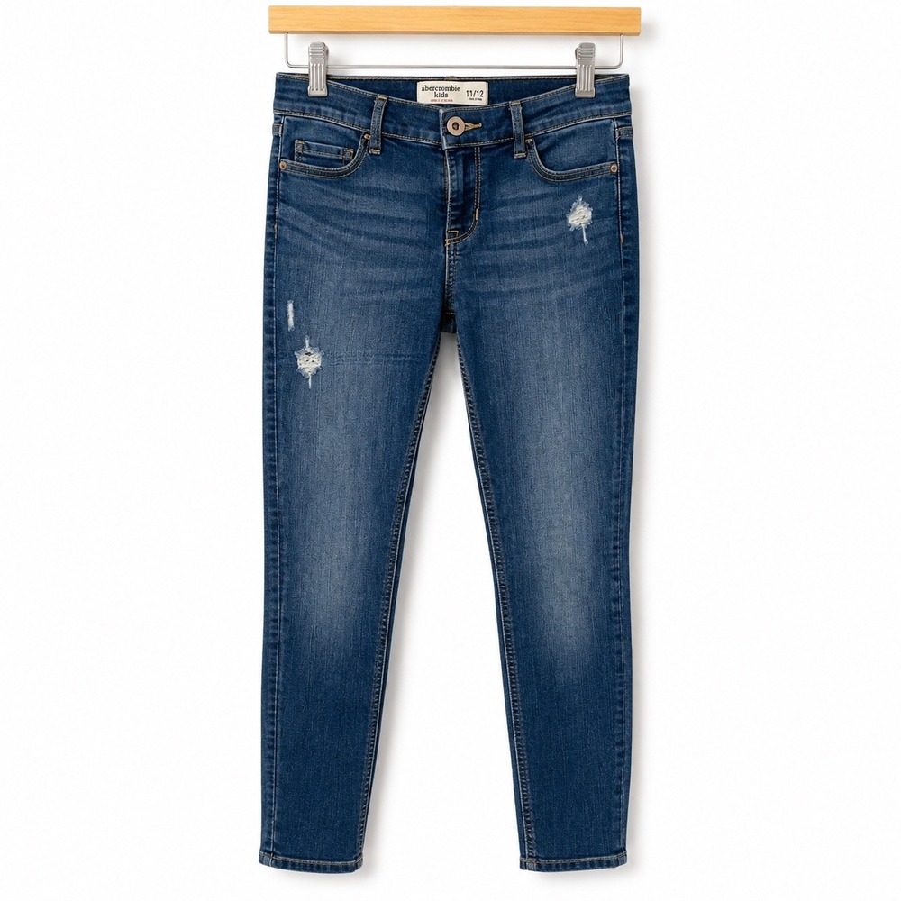 Abercrombie Kids Super Skinny Distressed Blue Jeans Size 11/12 Medium Wash